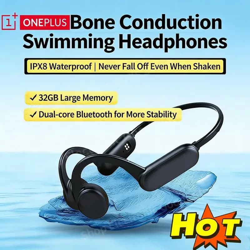 سماعات رأس OnePlus Bone Conduction لاسلكية بلوتوث سماعة أذن رياضية سباحة متوافقة مع بلوتوث سماعة يد خالية مع ميكروفون