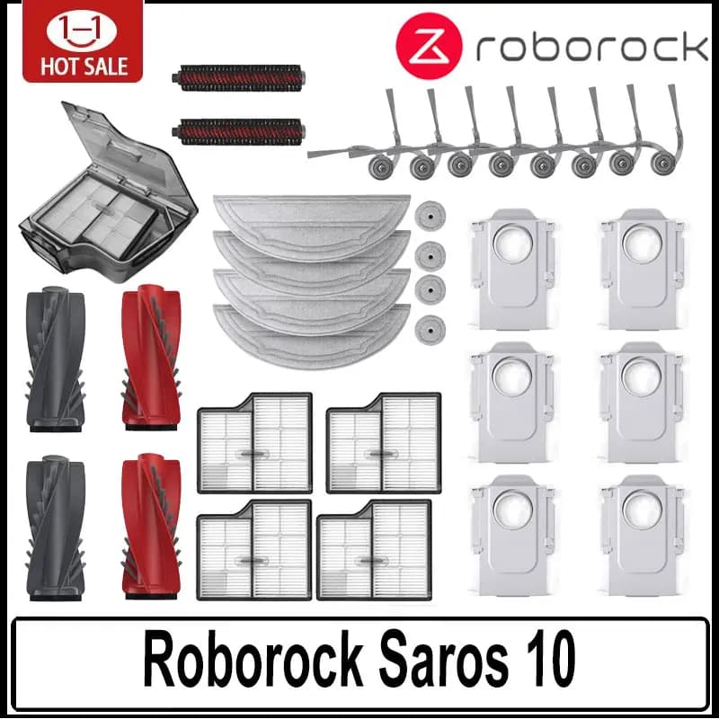 Accessories Roborock Saros 10 robot vacuum cleaner Parts Main Roller Side Brush Hepa Filter Mop Cloth Dust Bag