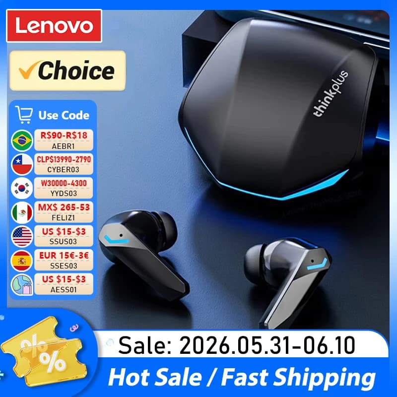 سماعات أذن لينوفو GM2 Pro بلوتوث 5.3 مع ميكروفون، ستيريو 9D Pro 6، وضع مزدوج، سماعات رأس لاسلكية للموسيقى والألعاب