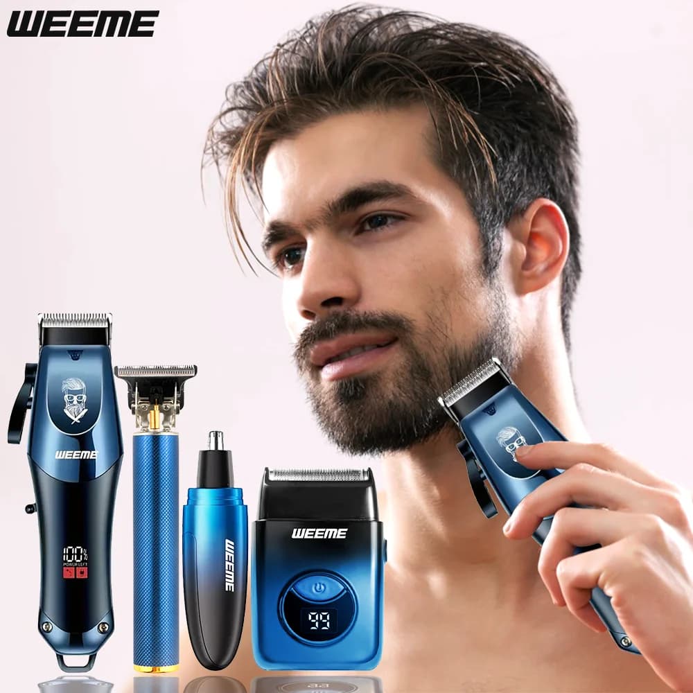 WEEME 4-in-1 Electric Hair Clipper Set for Men - Rechargeable Cordless Hair Trimmer Shaver Kit with Nose Ear Grooming Tools - 5