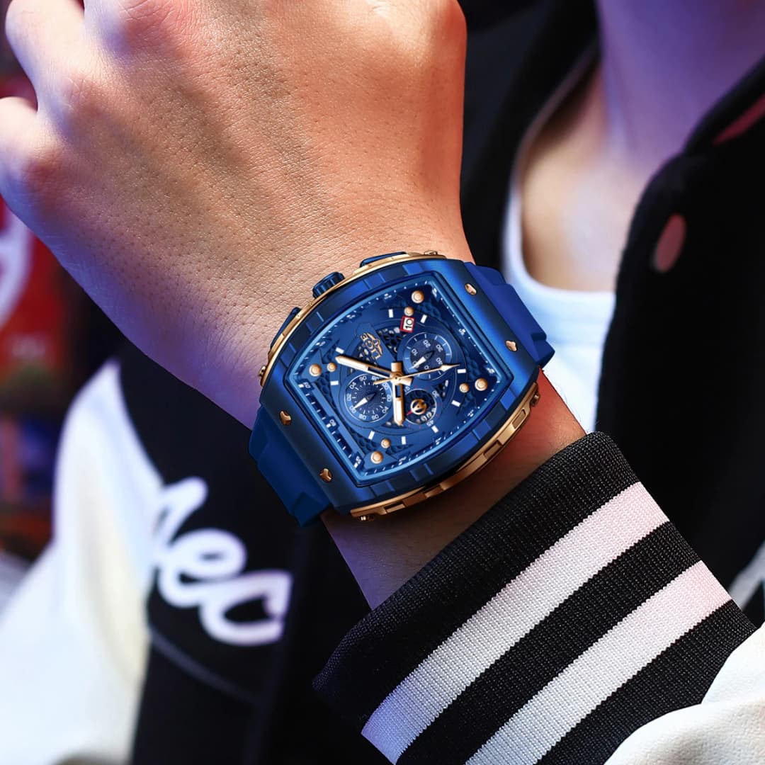 LIGE Top Brand Luxury Blue Silicone Square Chronograph Wrist Watch For Men Outdoor Sports waterproof Luminous Quartz Men Watch - 5