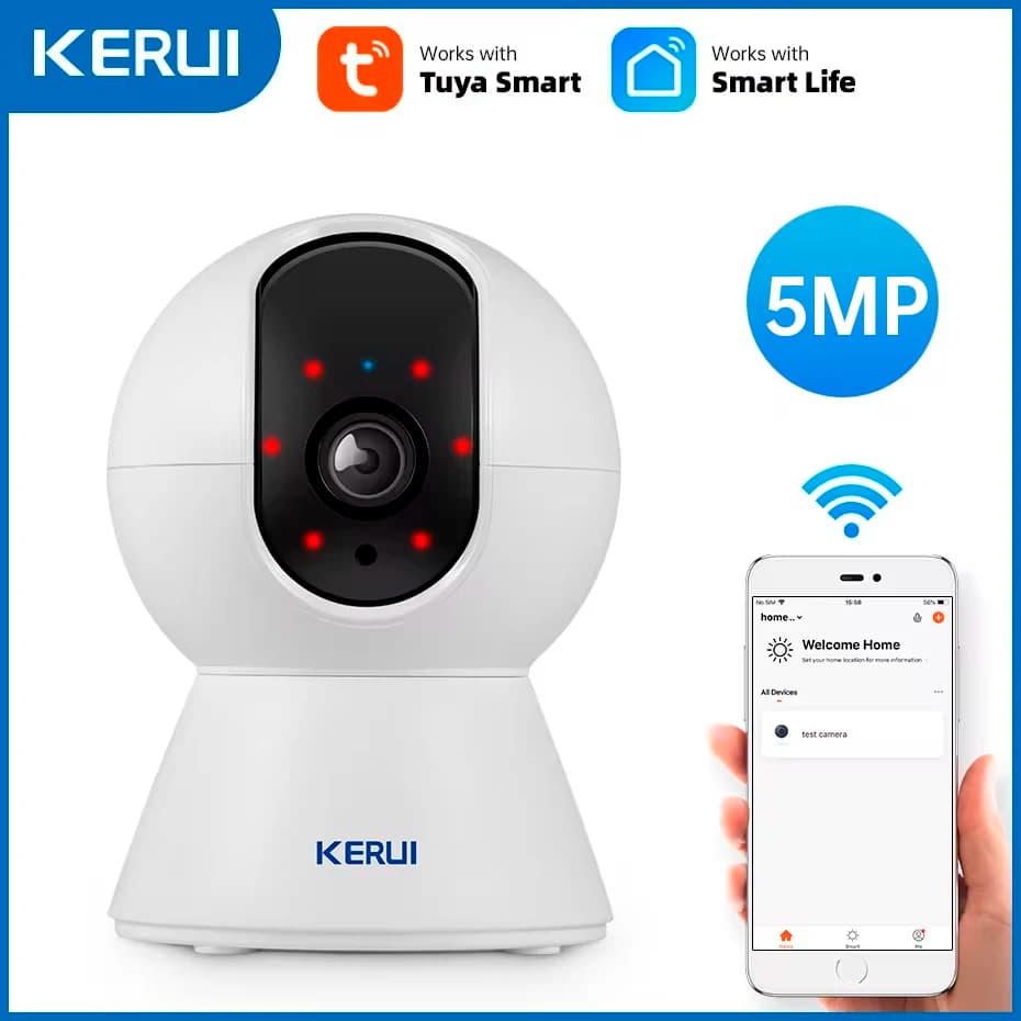 كاميرا KERUI صغيرة الحجم داخلية لاسلكية بدقة 5 ميجابكسل، Tuya الذكية بتقنية WiFi IP، أمان منزلي، مراقبة CCTV مع تتبع تلقائي، متوافقة مع Onvif - 5
