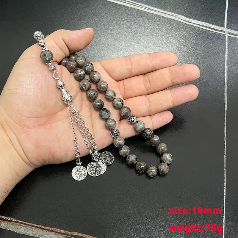 سبحة حجر اللهب الطبيعي سوار أحجار كريمة إسلامي مسبحة تركية رمضان إكسسوارات عربية هدية عيد مسبحة - 3