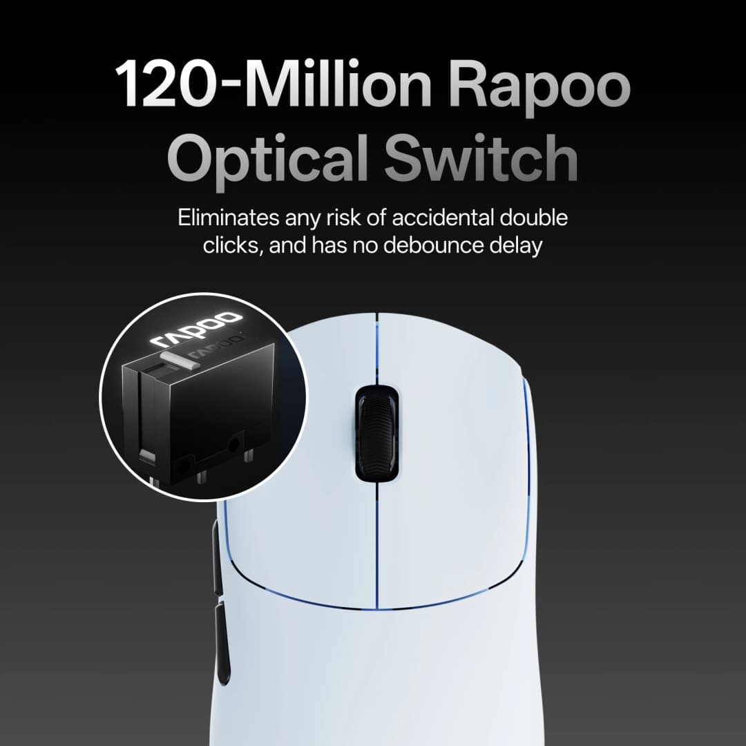ماوس الألعاب اللاسلكي Rapoo VT0 Air MAX بمعدل استطلاع لاسلكي حقيقي 8K ومستوى الألعاب الإلكترونية بوزن 39 جرام خفيف و30000DPI مشفر بصري - 3
