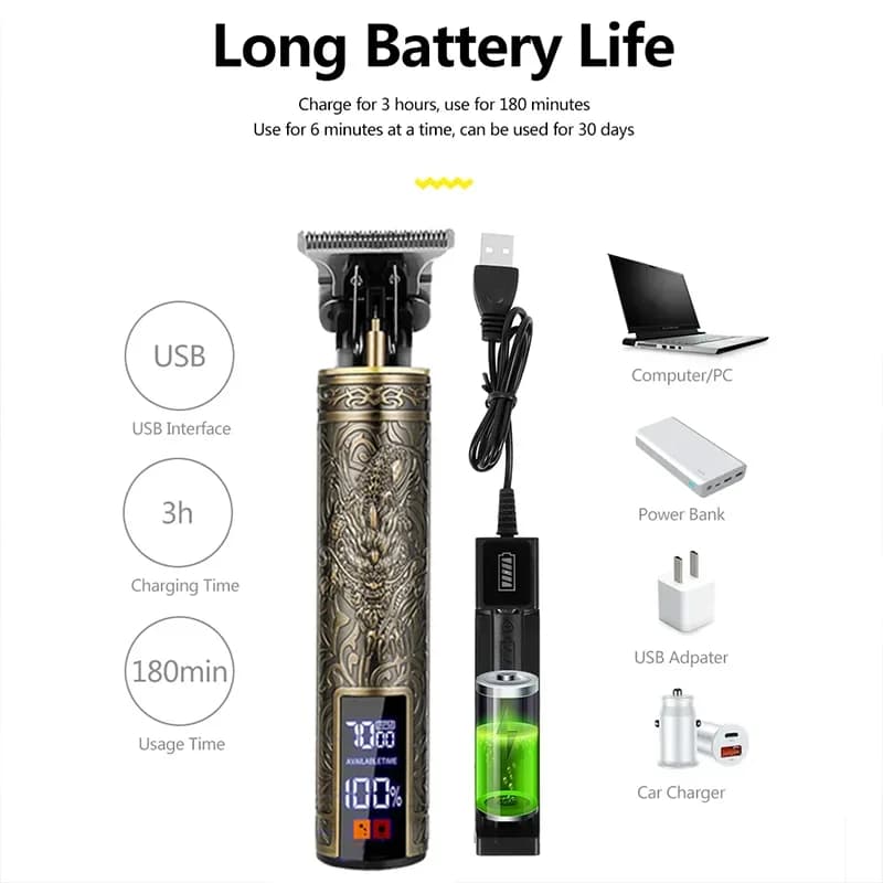 ماكينة حلاقة الشعر الاحترافية T9/إكسسوارات للرجال | شحن سريع USB | ماكينة تشذيب اللحية/الجسم/الشعر | ماكينة حلاقة كهربائية دقيقة - 6