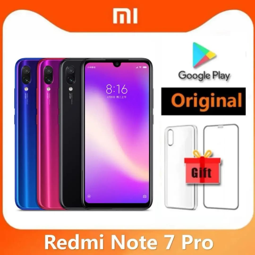 هاتف Xiaomi Redmi Note 7 PRO الأصلي 6 جيجابايت رام 128 جيجابايت ذاكرة مع معالج Snapdragon 660AIE ونظام أندرويد وكاميرا خلفية 48 ميجابكسل + 5 ميجابكسل