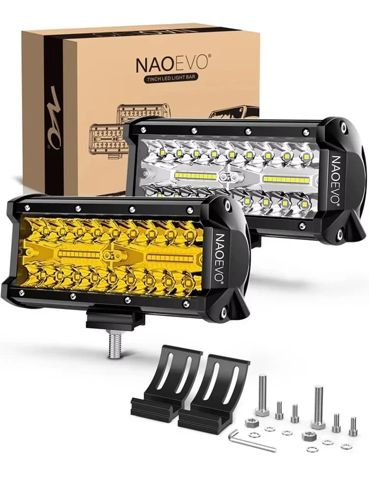 NAOEVO شريط إضاءة LED بطول 7 بوصات 240 واط 24000 لومن 4x4 إضاءة بقعة فيضان ضبابية LED بيضاء وصفراء للطرق الوعرة لشاحنة وقارب UTV وATV