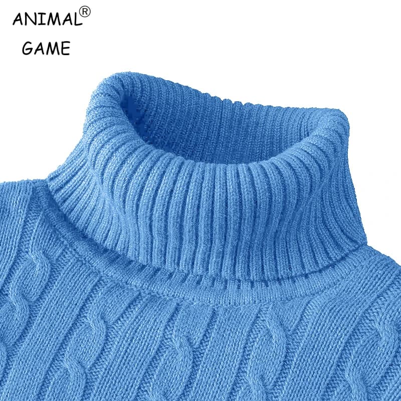 كنزة صوفية بأكمام طويلة للرجال، ياقة عالية، تصميم ضيق، كنزة شتوية أساسية، ثقيلة