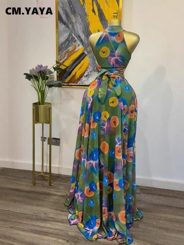 GLCMYAYA 2025 Fall Women O-neck Sleeveless Print Mermaid Maxi Dress Evening Birthday Beach Sexy Night Party Long Dresses - 4