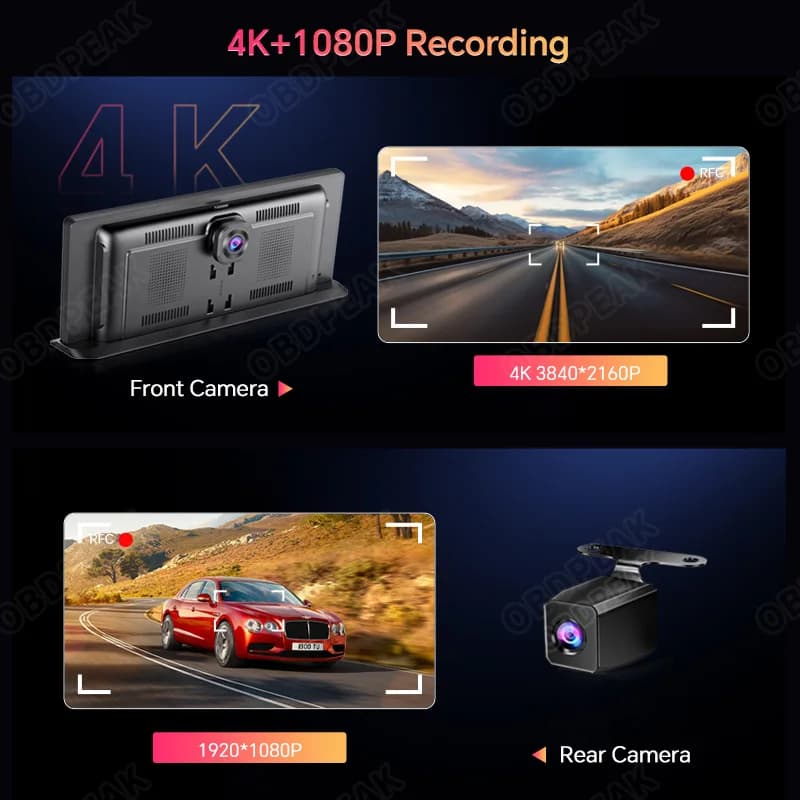 K2 برو 11.3 بوصة مسجل سيارة DVR 4K كاميرا لاسلكية كاربلاي أندرويد أوتو شاشة ذكية مزدوجة العدسة مسجل فيديو لتحديد المواقع والملاحة - 5