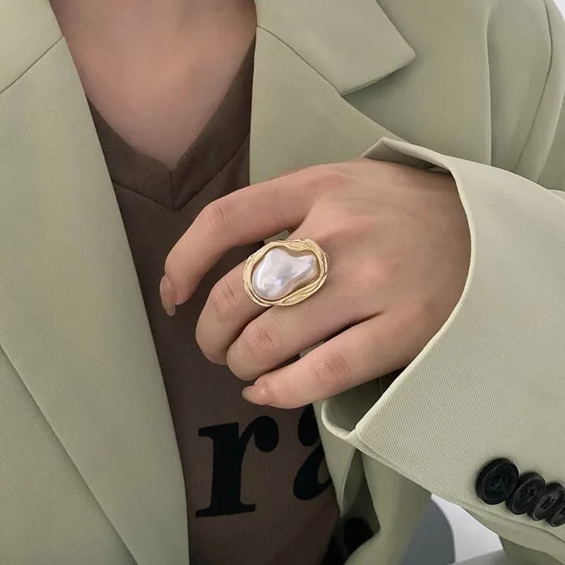LATS New Design Starfish Pearl Ring Shape Gold Color Adjustable Rings For Women Korean Fashion Jewelry Party Luxury Accessory - 5
