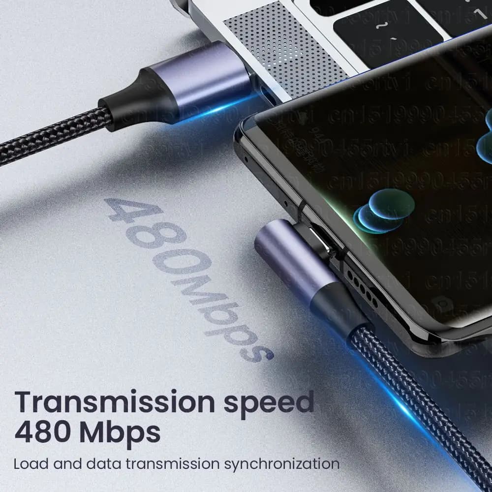 4.0 Right Angle Wire 90 Degree Data Cable 100W PD Fast Charging Line USB A to USB Type C Cable For Laptop Mobile Phone - 2