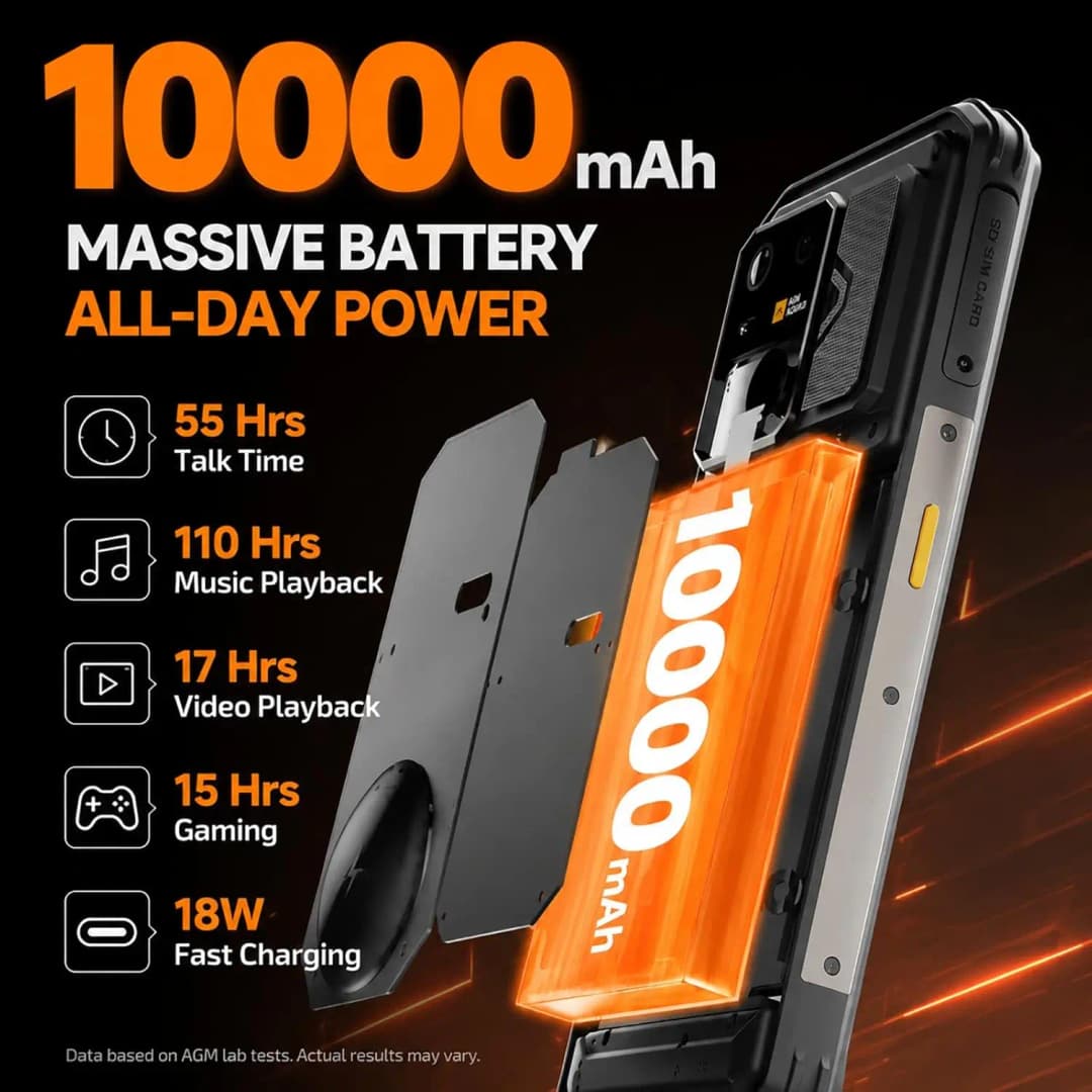 هاتف AGM G3 5G المتين 24 جيجابايت (12+12) 512 جيجابايت شحن لاسلكي 10000 مللي أمبير 6.72 بوصة 120 هرتز ديمينسيتي 7300 أندرويد 15 مع إضاءة تخييم - 5