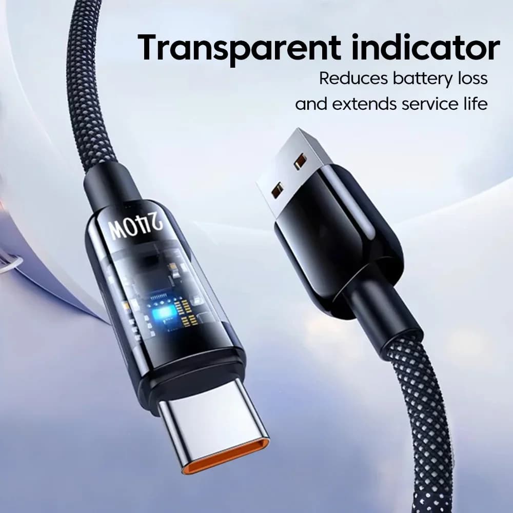 كابل شحن سريع NNBILI 240 واط من نوع USB C، كابل نايلون مضفر شفاف من نوع C، شاحن عالي السرعة لهواتف Samsung وHuawei وMi - 2