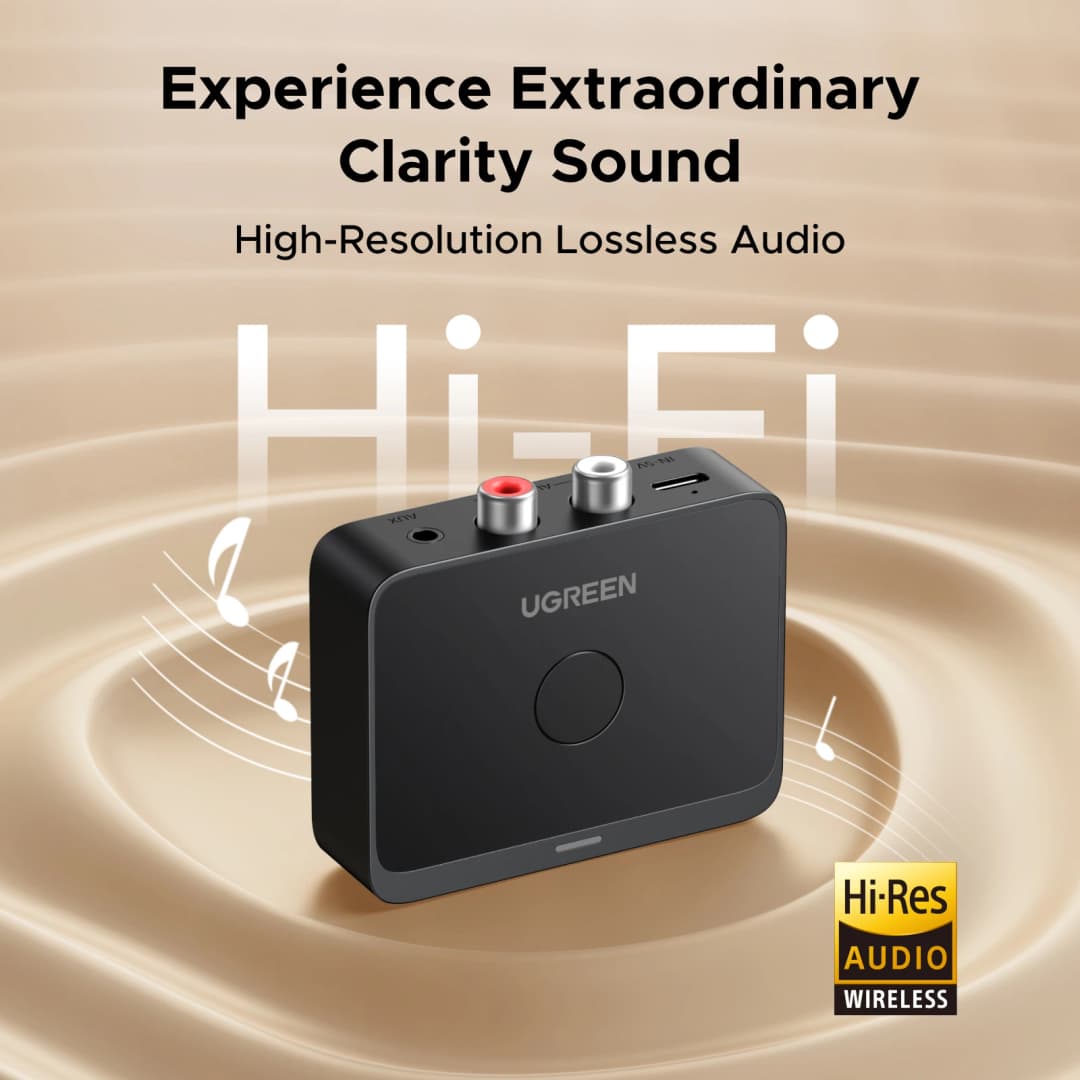 يو جرين AUX مستقبل بلوتوث LDAC AAC Hi-Fi جاك 3.5 ملم 2RCA محول صوت بلوتوث 6.0 مستقبلات 15 ساعة لمكبر صوت السيارة والكمبيوتر - 3