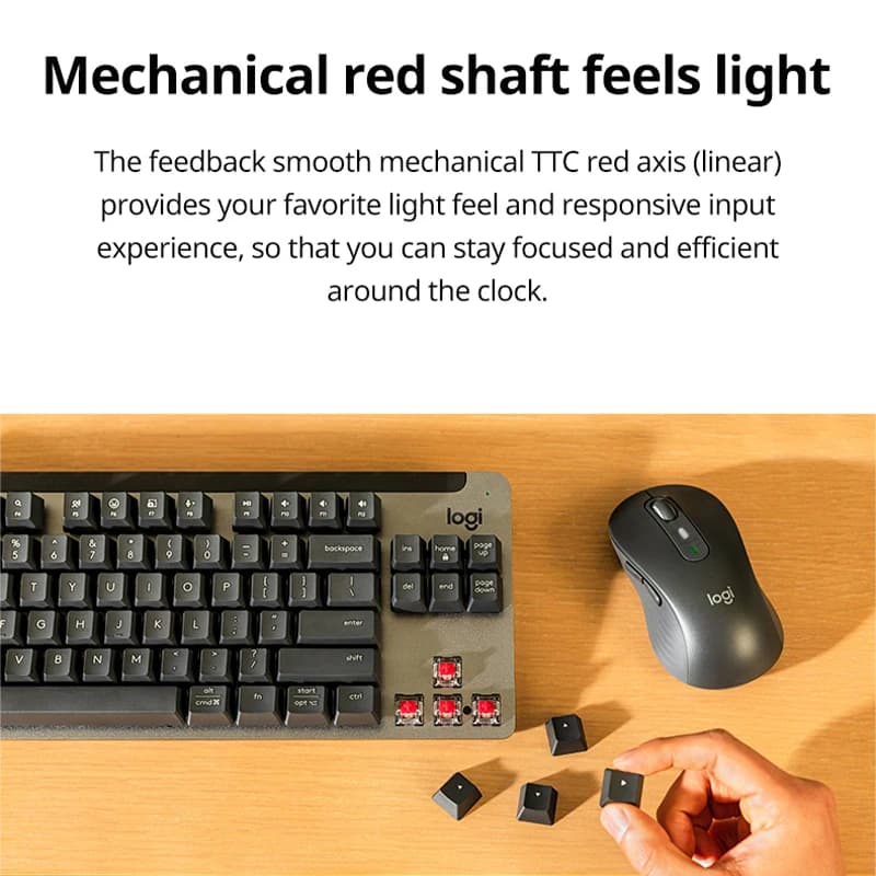 مجموعة لوحة مفاتيح وفأرة ميكانيكية لاسلكية Logitech MK855، مفاتيح TTC حمراء، بلوتوث وLogi Bolt، مجموعة مكتبية متعددة الأجهزة - 2