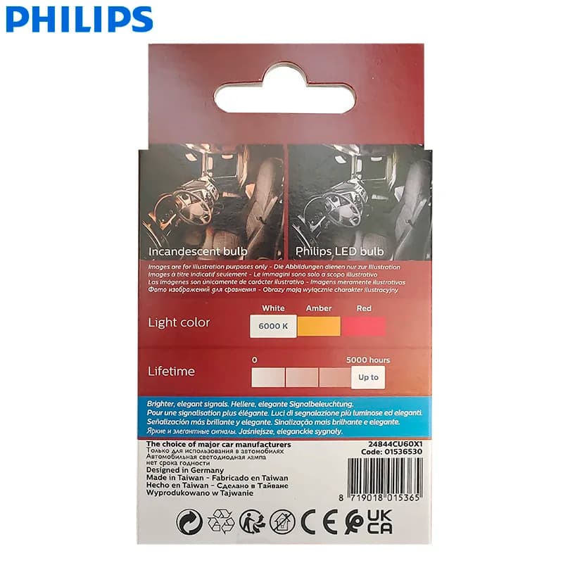 Philips 24V Ultinon Pro6000 T10 W5W Truck LED Signal Interior Bulbs 4000K Warm White Plate Reading Position Light 24961WU60X2 - 4