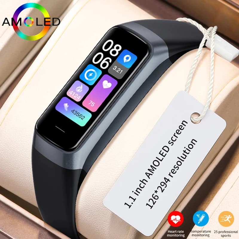 LIGE ساعة ذكية بشاشة AMOLED ملونة 1.1 بوصة مقاومة للماء ساعة رياضية للسباحة تتبع داخلي وخارجي سوار ذكي لنظامي IOS وأندرويد