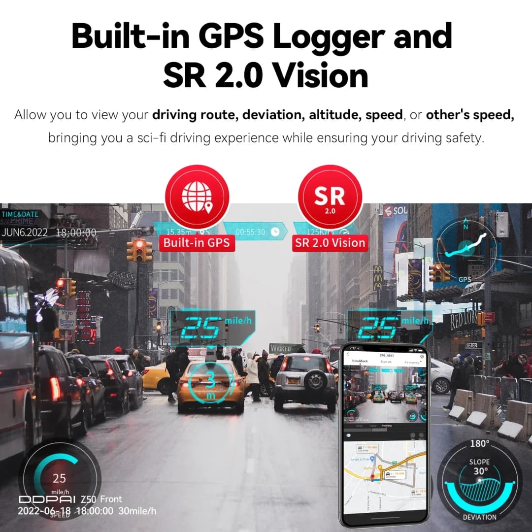 كاميرا لوحة القيادة DDPAI Z50 بدقة 4K UHD، أمامية وخلفية، مع واي فاي، GPS، ADAS، وكاميرا مزدوجة تدعم الكاميرا الخلفية - 5