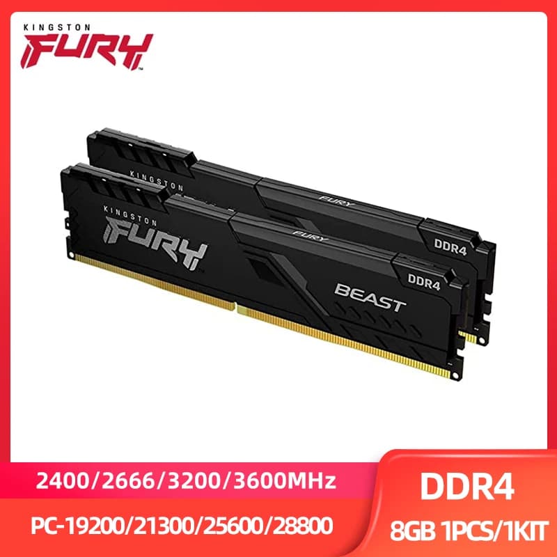 ذاكرة كينجستون FURY Beast RAM DDR4 بسعات 8 جيجابايت وسرعات 2400MHz و2666MHz و3200MHz و3600MHz لأجهزة الكمبيوتر المكتبية بمعالجات AMD وIntel