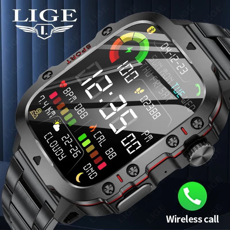 ساعة LIGE الذكية الرياضية للرجال بشاشة HD مقاس 2.01 بوصة ومراقب للياقة البدنية ومكالمات بلوتوث للرجال والنساء كهدايا العطلات