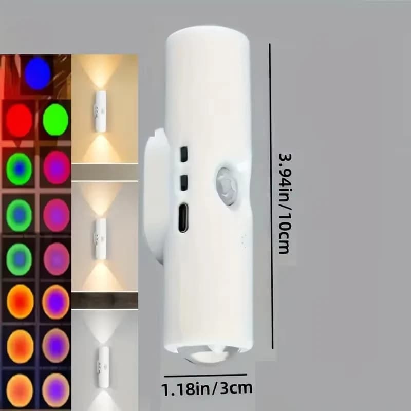 إضاءة ليلية LED مصباح جداري بغروب الشمس مزدوج الرأس مستشعر حركة إضاءة محيطة RGB مغناطيسي قابل للشحن عبر USB لحفلات الممرات والخزائن - 6