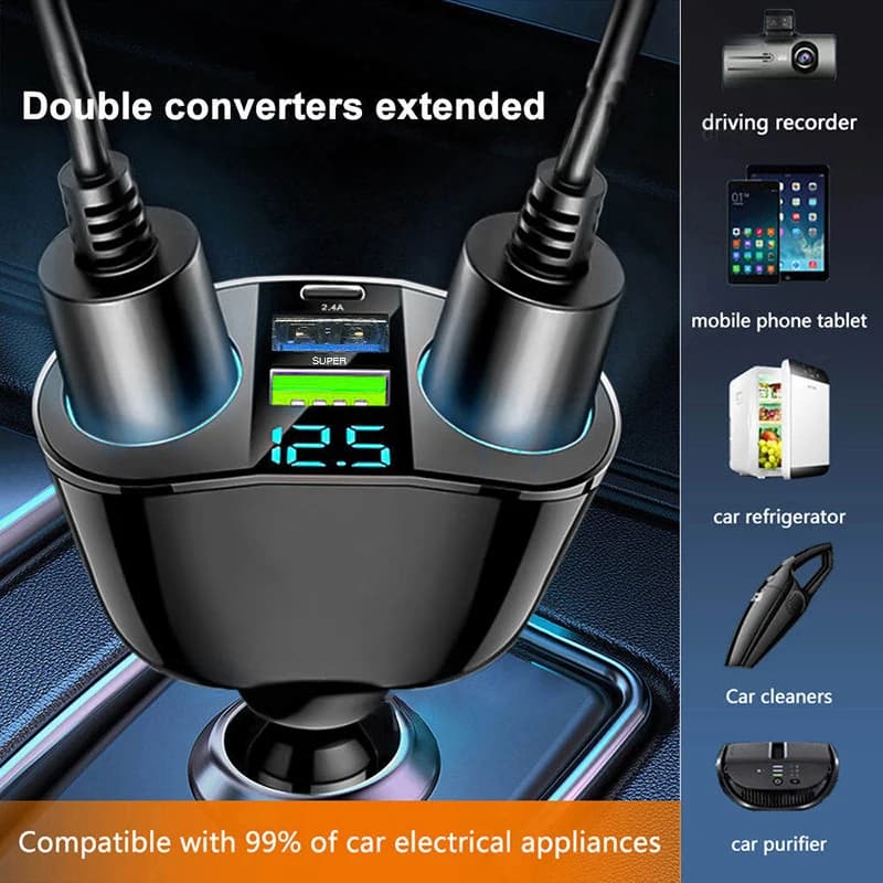 شاحن سيارة 120 واط QC3.0 - منفذين USB - شحن سريع - مناسب لمعظم السيارات - 2