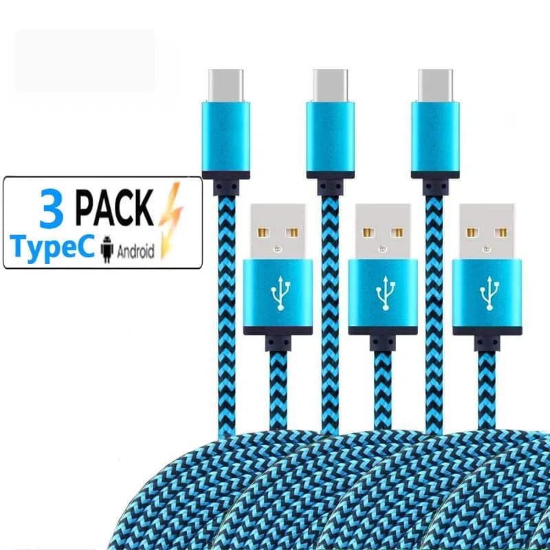 سلك نايلون مضفر من النوع C بمنفذ USB للهاتف المحمول ، كابل شاحن ، شحن سريع ، تاريخ ، مزامنة ، سامسنج ، هواوي ، أندرويد ، 1 م ، 2 م ، 3 م ، 2.4 أ