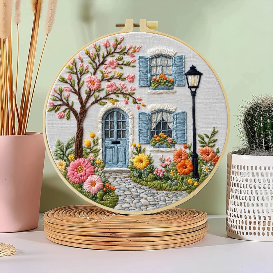 1 قطعة عدة تطريز يدوية DIY - نمط الحديقة أمام الباب (20x20 سم) - ديكور منزلي وفن الخياطة