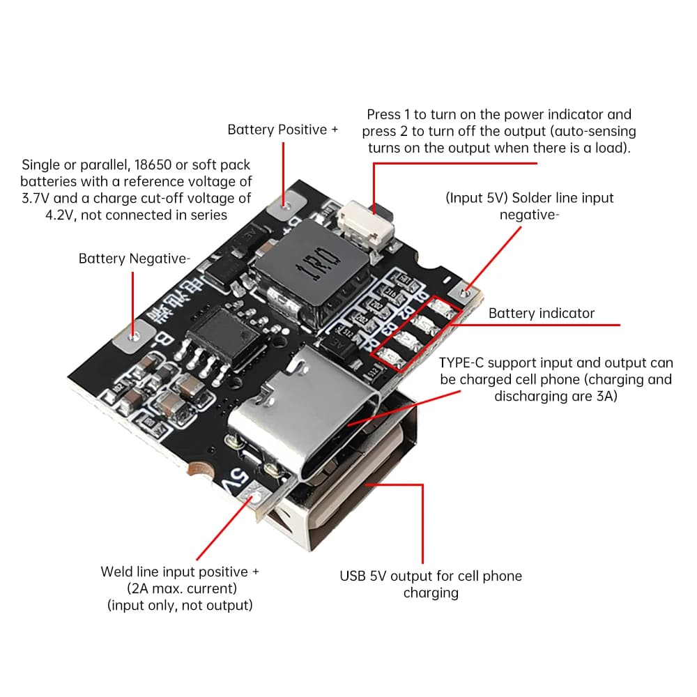 5V3A Charging And Discharging Integrated Module 3.7V4.2V Power Board Charging Protection Module Mobile Power Bank Accessories - 5