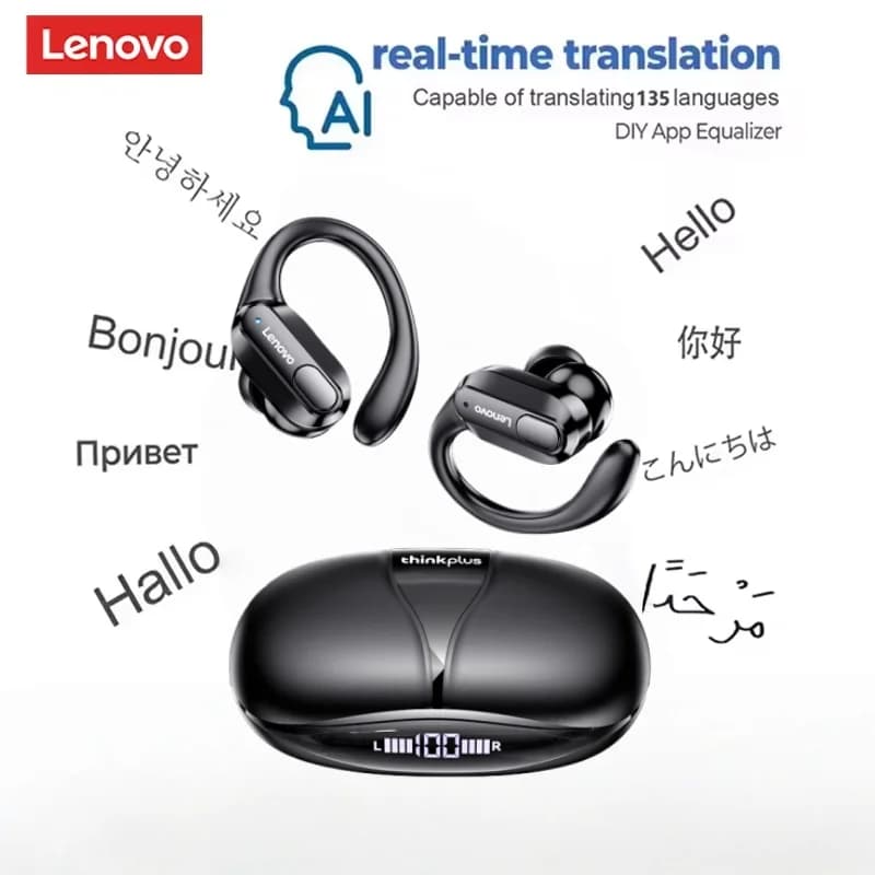 سماعات رأس رياضية بلوتوث لاسلكية أصلية Lenovo XT80 مع ميكروفون، شاشة عرض طاقة LED، تقنية ENC، سماعات ألعاب ستيريو Hifi