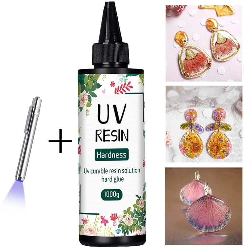 غراء راتنج UV 20 جرام/50 جرام/100 جرام/250 جرام/1000 جرام راتنج إيبوكسي ومصباح UV شفاف سريع الجفاف وصلابة عالية لصنع المجوهرات يدوياً