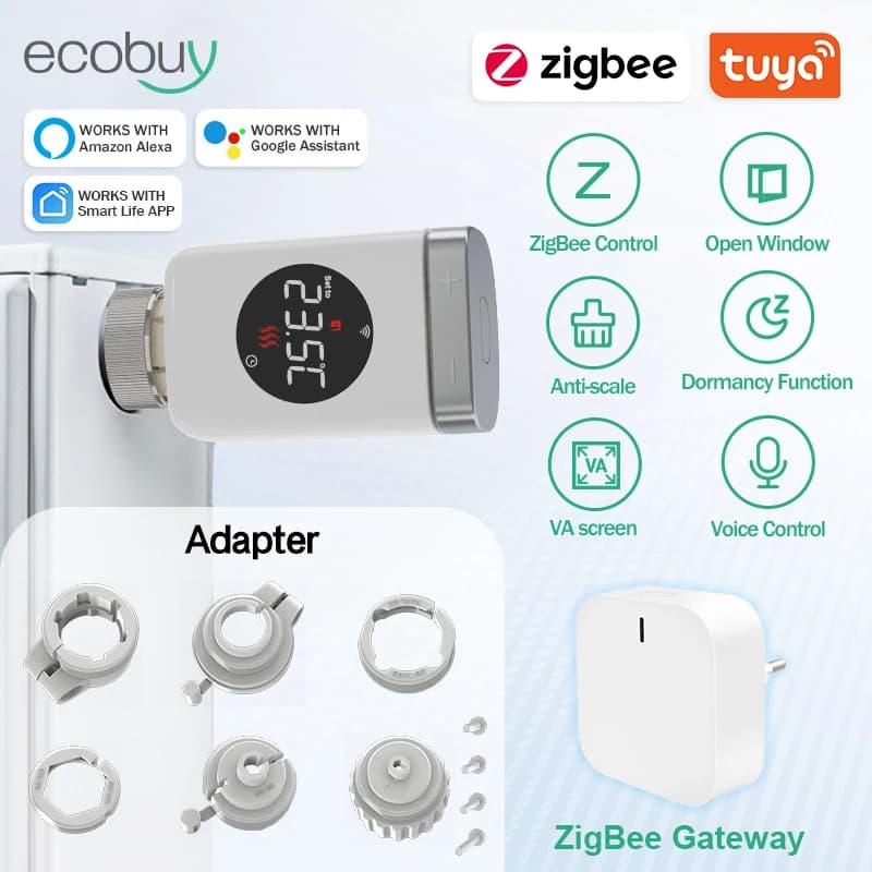 MOES صمام مبرد ترموستاتي ذكي يعمل بـ WiFi/Zigbee جهاز تحكم عن بعد في درجة الحرارة قابل للبرمجة عبر التطبيق يدعم Alexa وGoogle Home