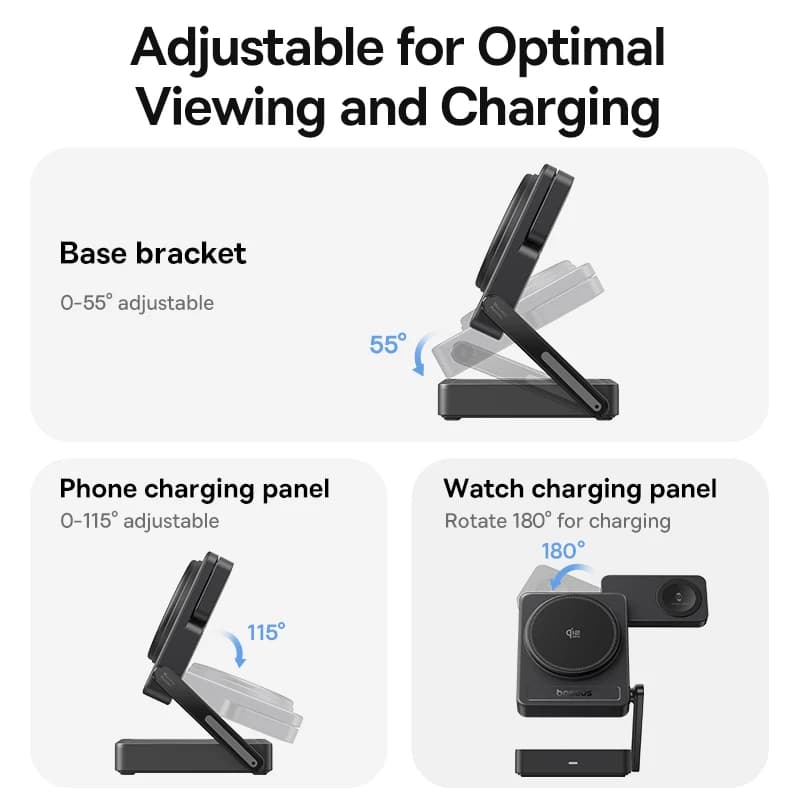 Baseus 3 in 1 Magnetic Wireless Charger Qi2.2 25W Fast Charging For iPhone 17 16 15 14 Apple Watch Earbuds AirPods Pro iWatch - 4