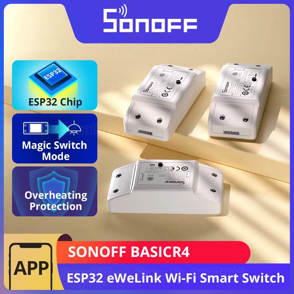 1-10 قطع SONOFF BASICR4 مفتاح ذكي واي فاي ESP32 وضع مفتاح سحري موثوق وآمن تحكم عن بعد eWeLink مع S-MATE2 أليكسا وجوجل