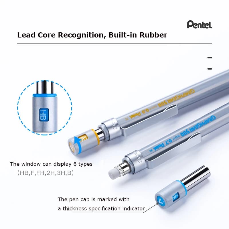 Pentel Graphgear 500 Drafting Mechanical Pencil Japan Stationery 0.3/0.5/0.7/0.9MM Drawing Automatic Pencil Build-in Eraser - 5