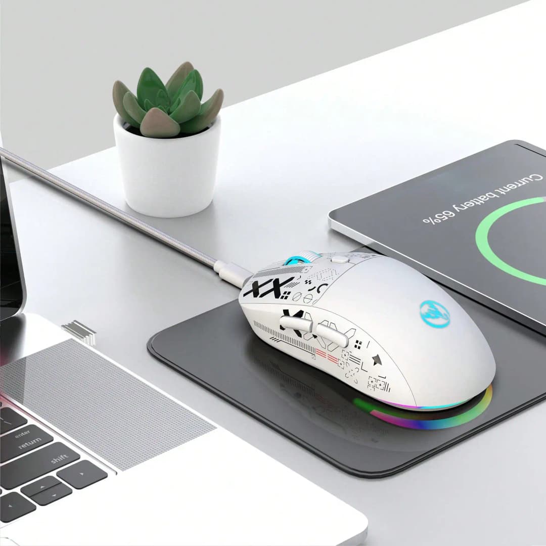 ماوس ألعاب HXSJ T90 بإضاءة خلفية RGB، سلكي وبلوتوث 2.4G، بطارية 650mAh، 500 مليون نقرة، حتى 4000 DPI - 5