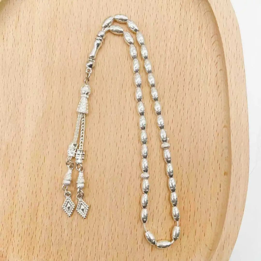 Elegant Alloy Prayer Beads, 4x7mm Gold/Silver Tasbih for Muslim, Solid Color Islamic Rosary, Perfect Daily Gift for Men & Women - 5