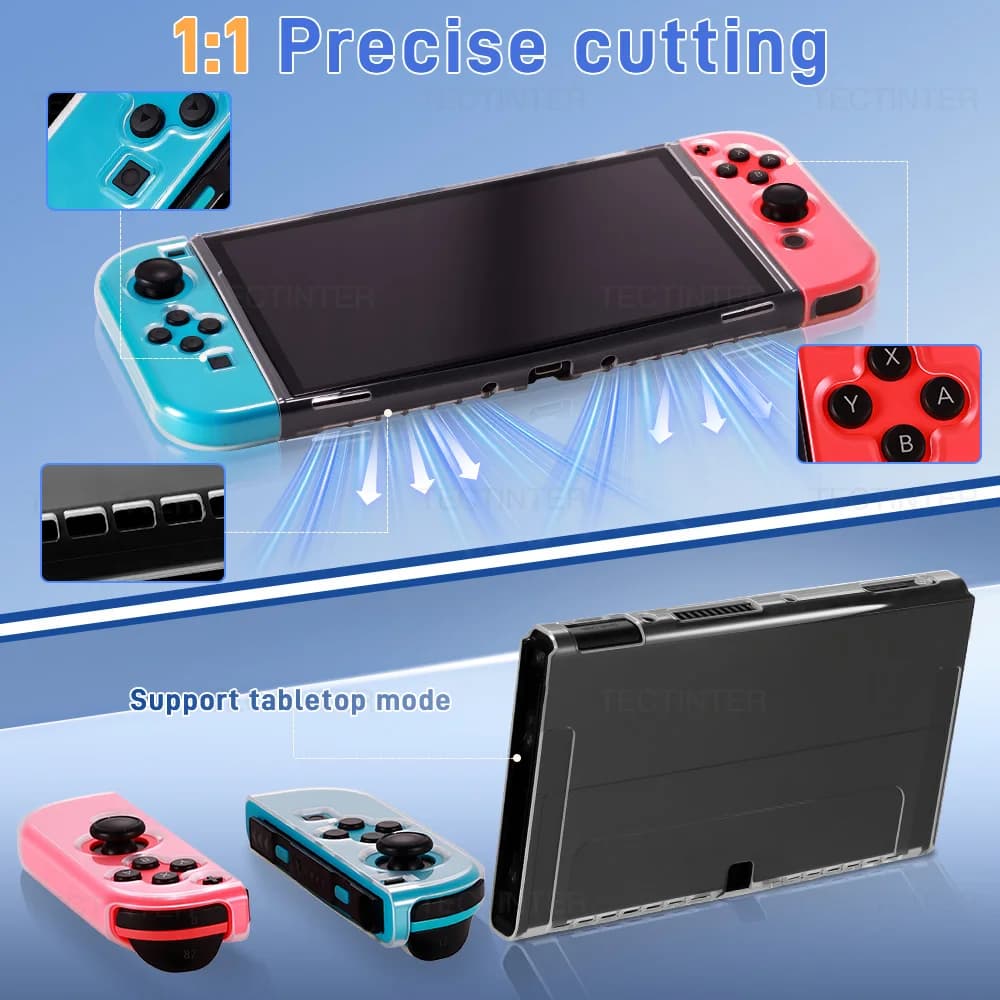 غطاء حماية شفاف ناعم من TPU لجهاز Nintendo Switch Oled، غطاء واقي مقسم لإكسسوارات جهاز الألعاب - 5