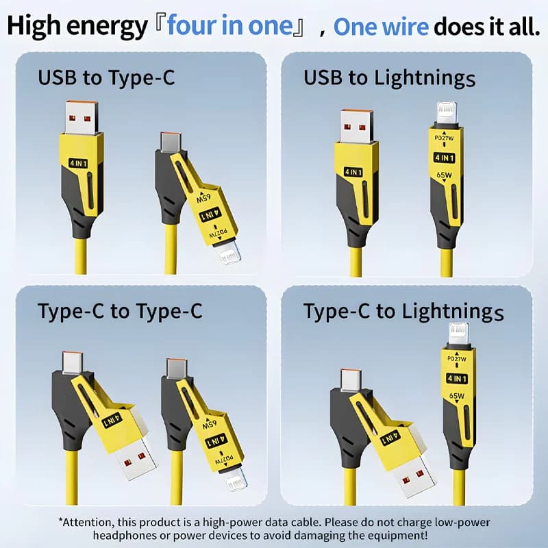 شاحن سريع 65W كابل USB نابض 4 في 1 كابل بيانات نابض 6A USB Type C سلك تلسكوبي نابض لهواتف آيفون آيباد ماك بوك هواوي - 6