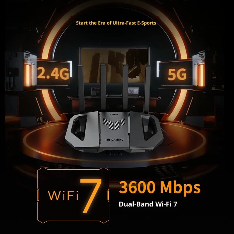 راوتر الألعاب ASUS WiFi 7 TUF طراز BE3600 قابل للتوسيع عبر AiMesh، مع 4K-QAM، وMLO، ومنفذ 2.5G للكشف الذكي - 3
