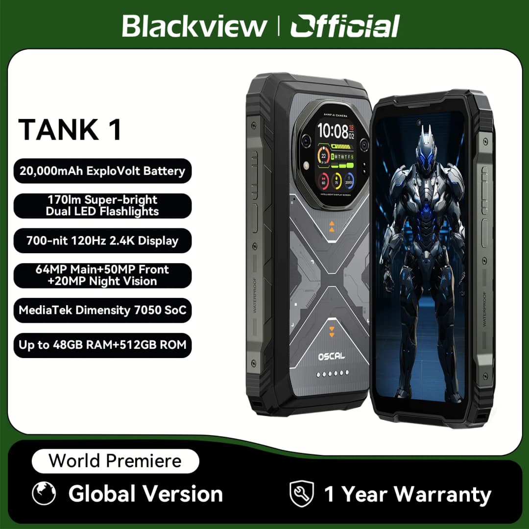 هاتف ذكي متين Blackview OSCAL TANK 1 5G، بطارية 20000mAh/55W، شاشة 6.78 بوصة FHD+ بمعدل تحديث 120Hz، معالج MTK7050، كاميرا أندرويد، IP68/IP69K/GPS/NFC
