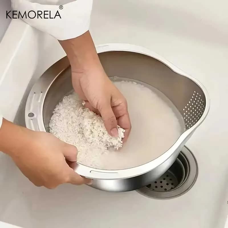 Rice Washer Strainer Bowl Stainless Steel 304 Rice Washing Bowl Rice Sieve Colander Fruit And Vegetable Strainer Kitchen Tools - 2