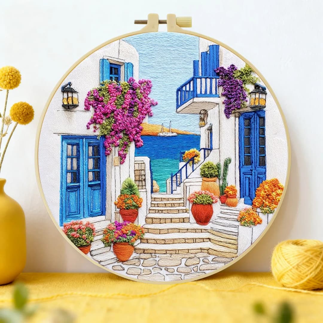 مجموعة تطريز للمبتدئين 20X20 سم/15X15 سم منظر شاطئ البحر عدة DIY