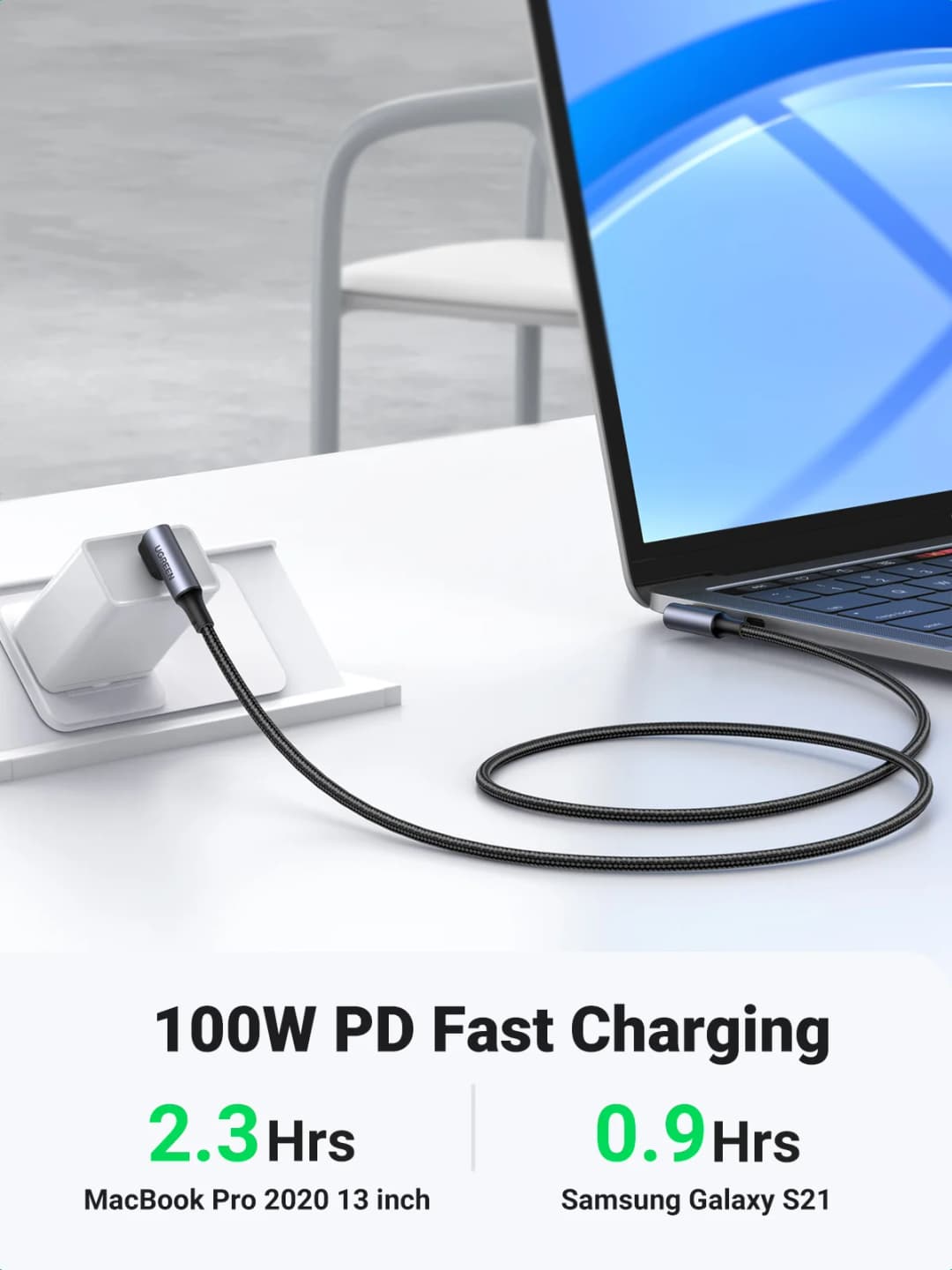 UGREEN 90 Degree USB-C Cable PD100W/60W Type-C Gaming Right Angle Charging Cable 5A/3A for iPhone 17/16 Samsung MacBook 0.5-3M - 3
