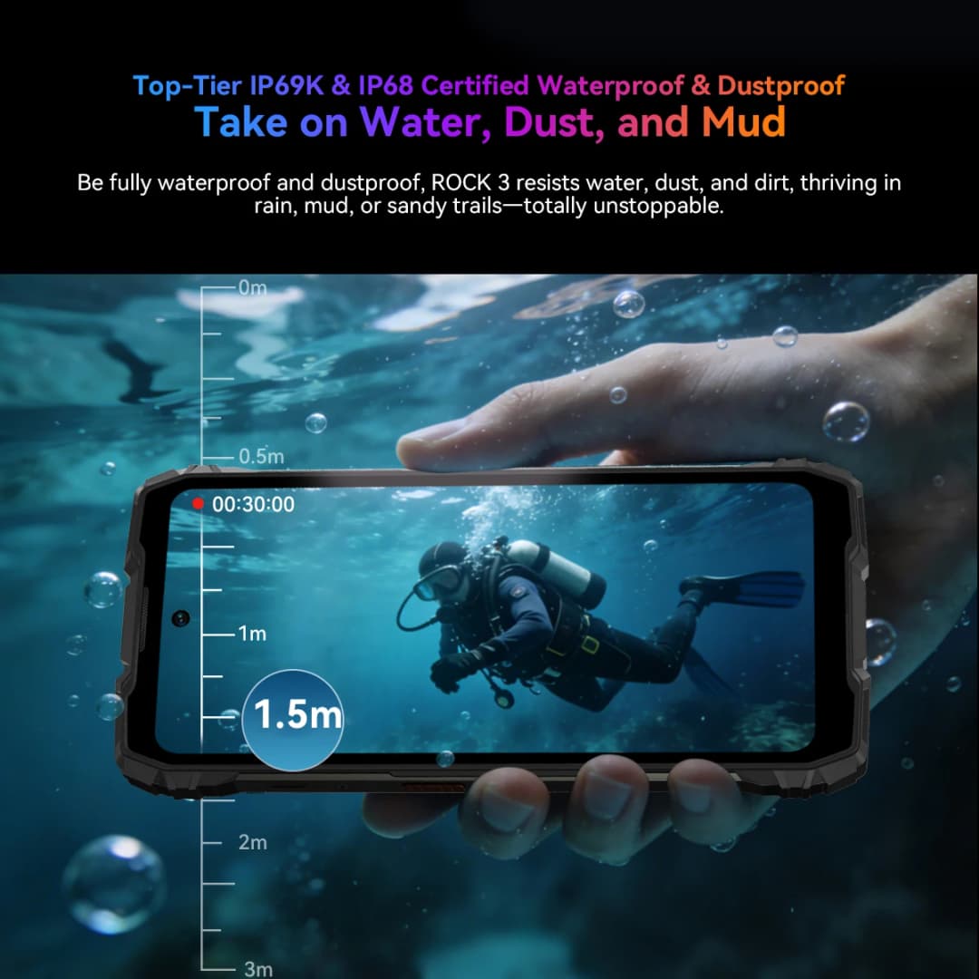 هاتف بلاك فيو روك 3 الذكي المتين، أندرويد 15، شاشة 6.78 بوصة 2.4K، وقت انتظار طويل جدًا، بطارية 10000 مللي أمبير، تصوير حراري مدعوم من FLI - 4