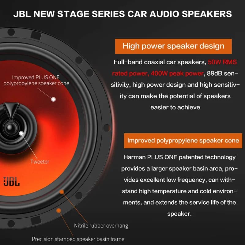 سماعة سيارة JBL مقاس 6.5 بوصة، سماعة محورية، بقوة 400 واط، سماعة ستيريو للسيارة بترددات عالية ومتوسطة وجهير، سماعة سيارة أصلية من JBL - 3