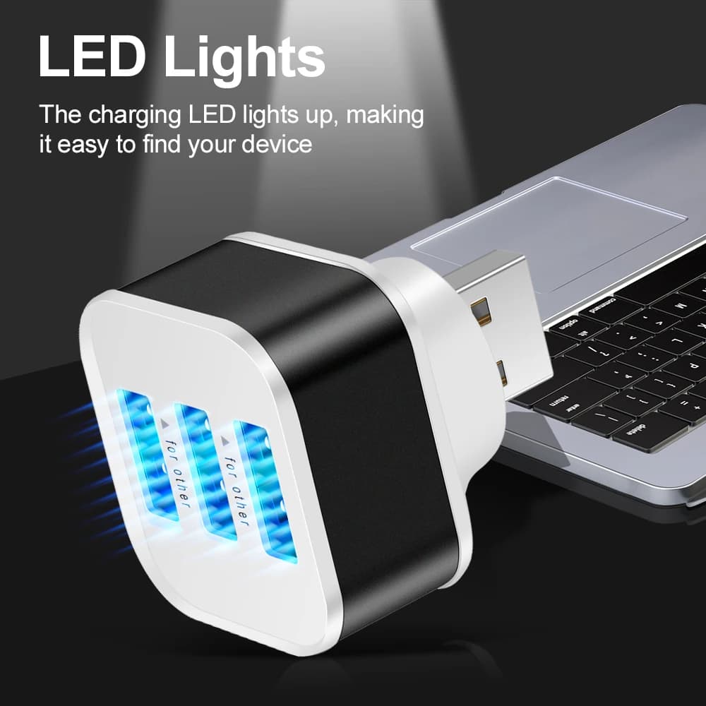 موزع USB بـ 3 منافذ، USB2.0، شحن سريع، واجهات متعددة، محول شحن للهاتف، الكمبيوتر اللوحي، والكمبيوتر المحمول - 3