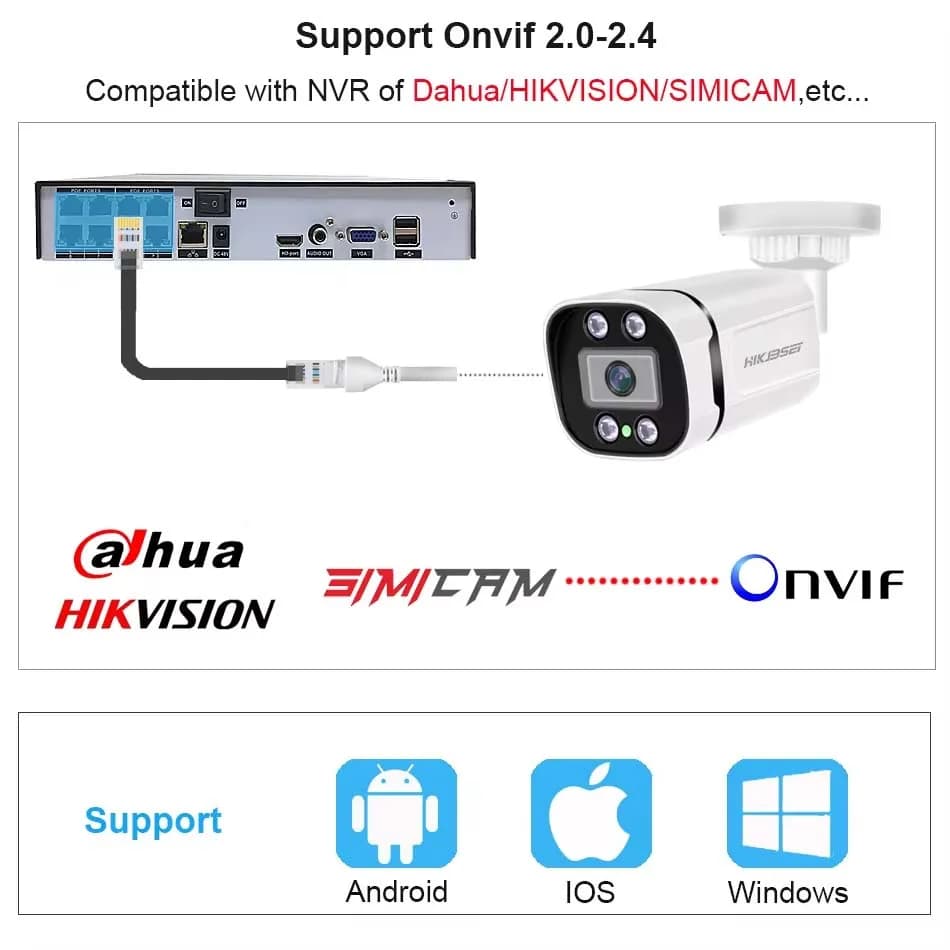 كاميرا مراقبة فيديو 4K Poe IP Onvif مع صوت 48V POE/DC 12V 4MP/5MP/8MP رؤية ليلية رصاصة مقاومة للماء كاميرا أمان لنظام NVR - 4