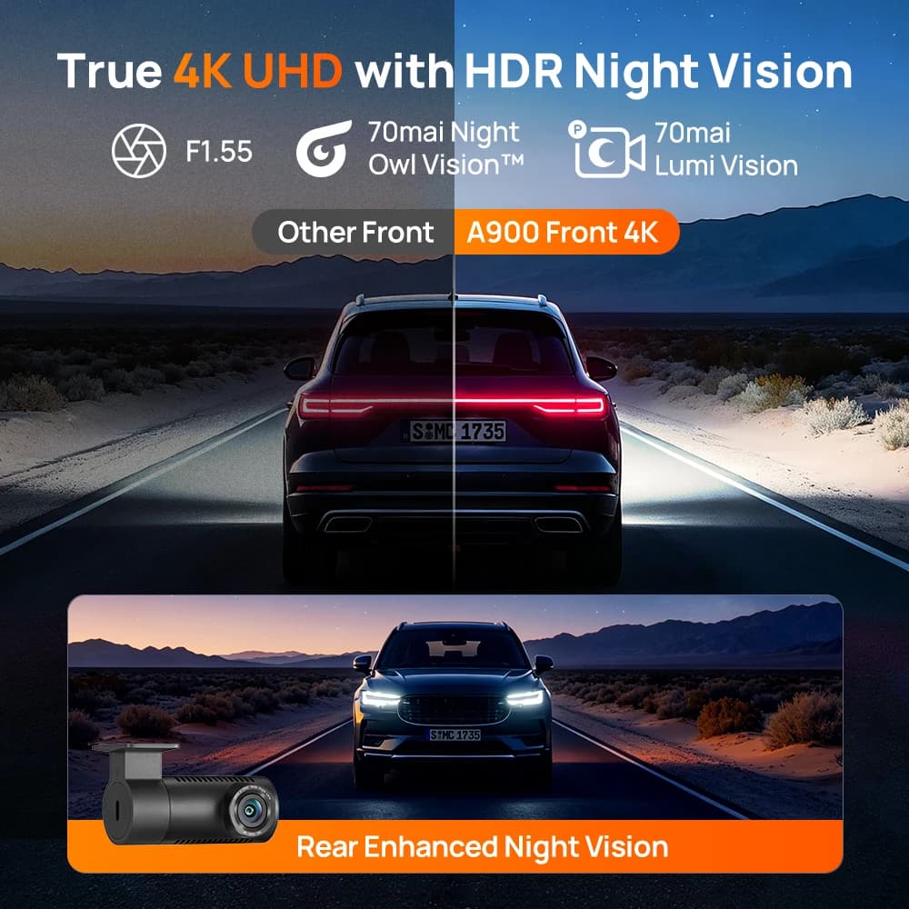 【جديد】كاميرا 70mai A900 مزدوجة بدقة 4K وHDR بفتحة عدسة f/1.55 ومكثف فائق وواي فاي 6 وجي بي إس وتنبيه إرهاق السائق و4G وخدمة التخزين السحابي LTE لمسجل سيارة DVR - 4